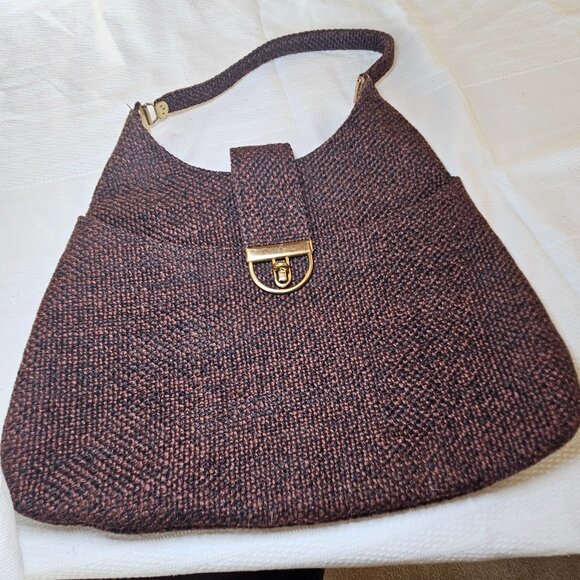 Vintage Tweed Handbag With Brass Fastener, Fantastic Condition! Looks New. - Picture 1 of 16